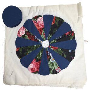 Handmade Dresden Plate Quilt Blocks Set Of 11 Floral & Navy Design Unfinished